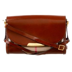 Burberry House Check Bridle Calfskin Small Abbott Crossbody Bag Red Claret